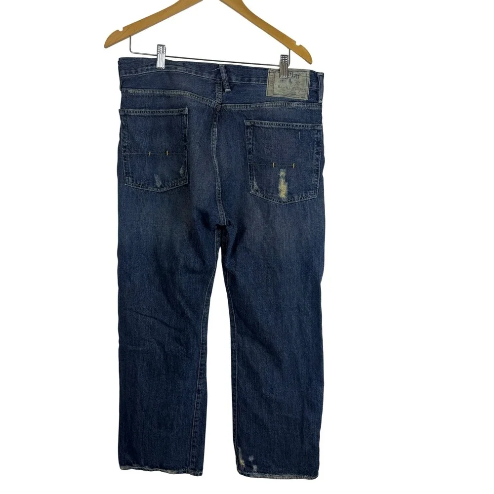 Polo Ralph Lauren Vintage Denim Jeans Mens 35x30 Blue Button Fly Distressed Y2k